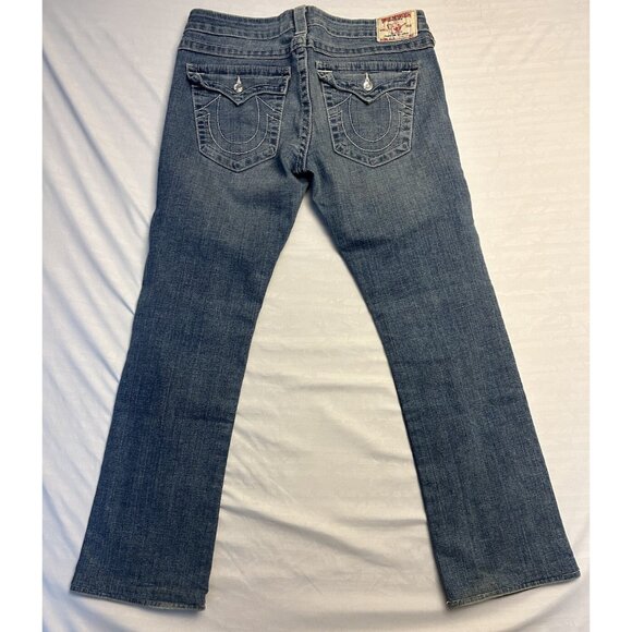 True Religion Disco Billy Big T Jeans Size 31x29 Blue Denim Low Rise Rhinestone - Picture 7 of 11